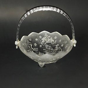 VTG Mikasa 8 1/4 inches Silent Night Handled Crystal Basket Made In Germany